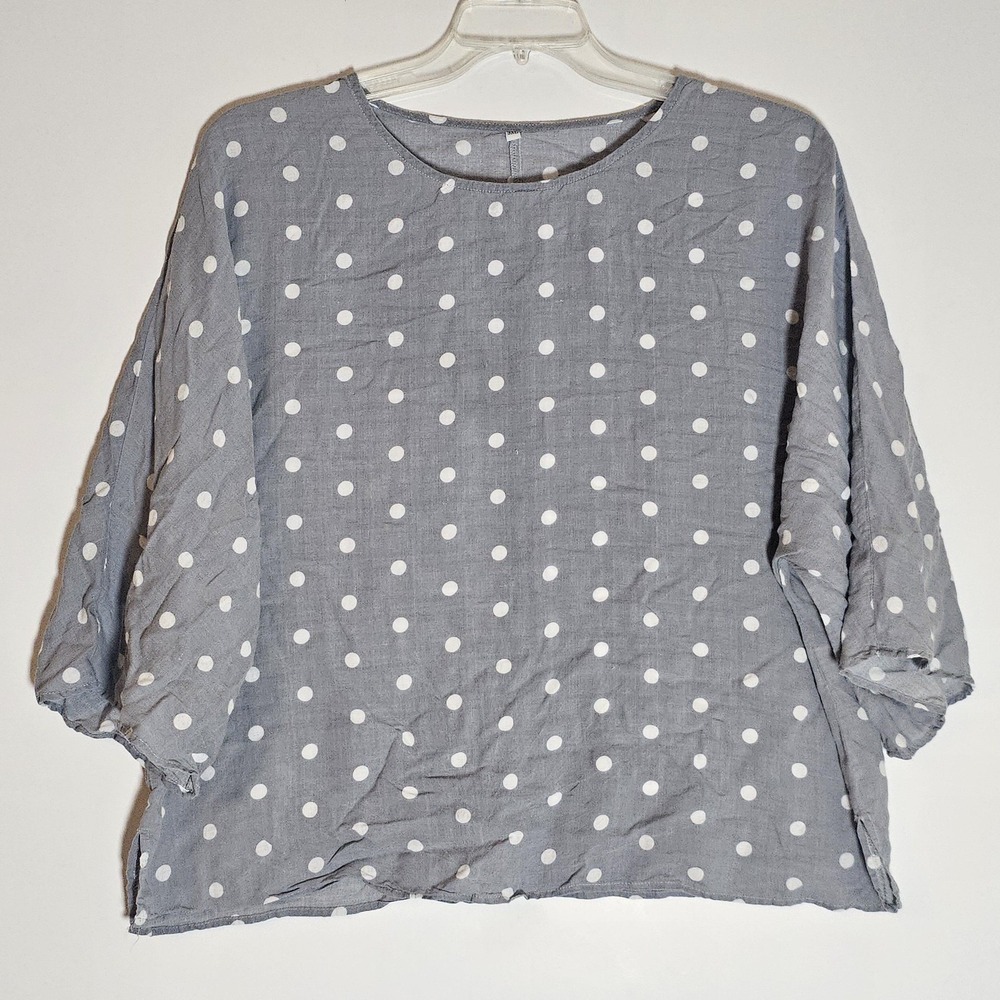 Shein Blouse Womens 3XL Gray White Polka Dot Top Casual Artsy Boxy Flowy Comfy